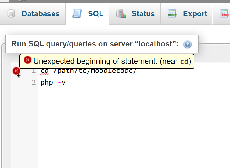 a screenshot showing code with an error "unexpected beginning of statement"