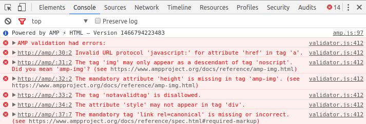 Javscript errors example